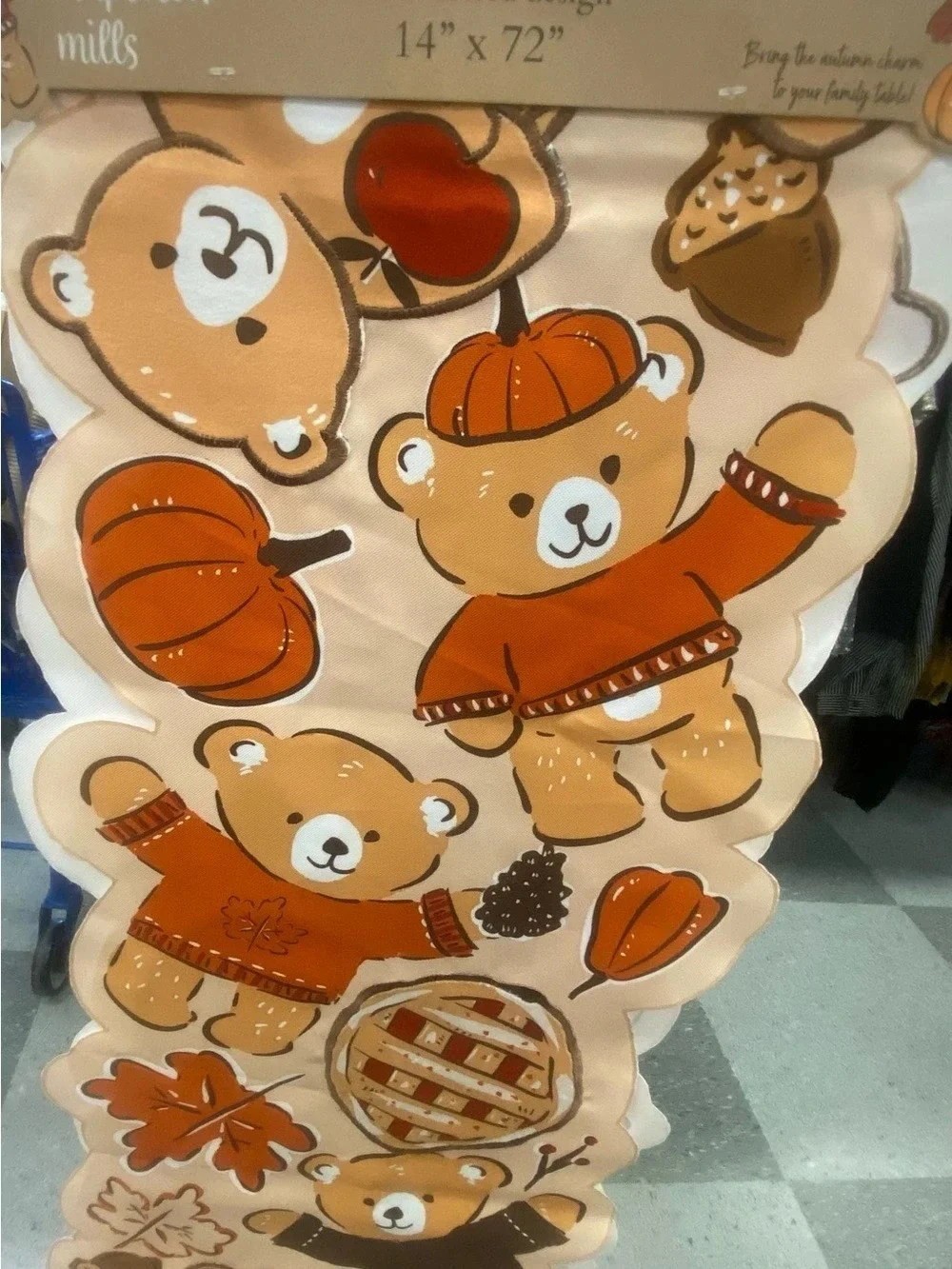Fall Harvest Bear Holiday Decor Table Runner NWT